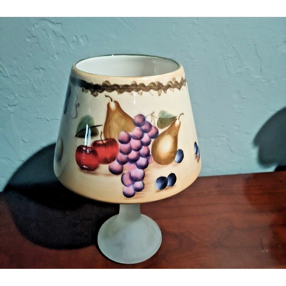 VTG Home Interiors Ceramic Tuscan Lamp Shade Jar Tan And Candle Stand‎